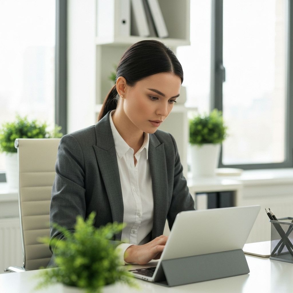 Psicóloga profesional trabajando en oficina luminosa